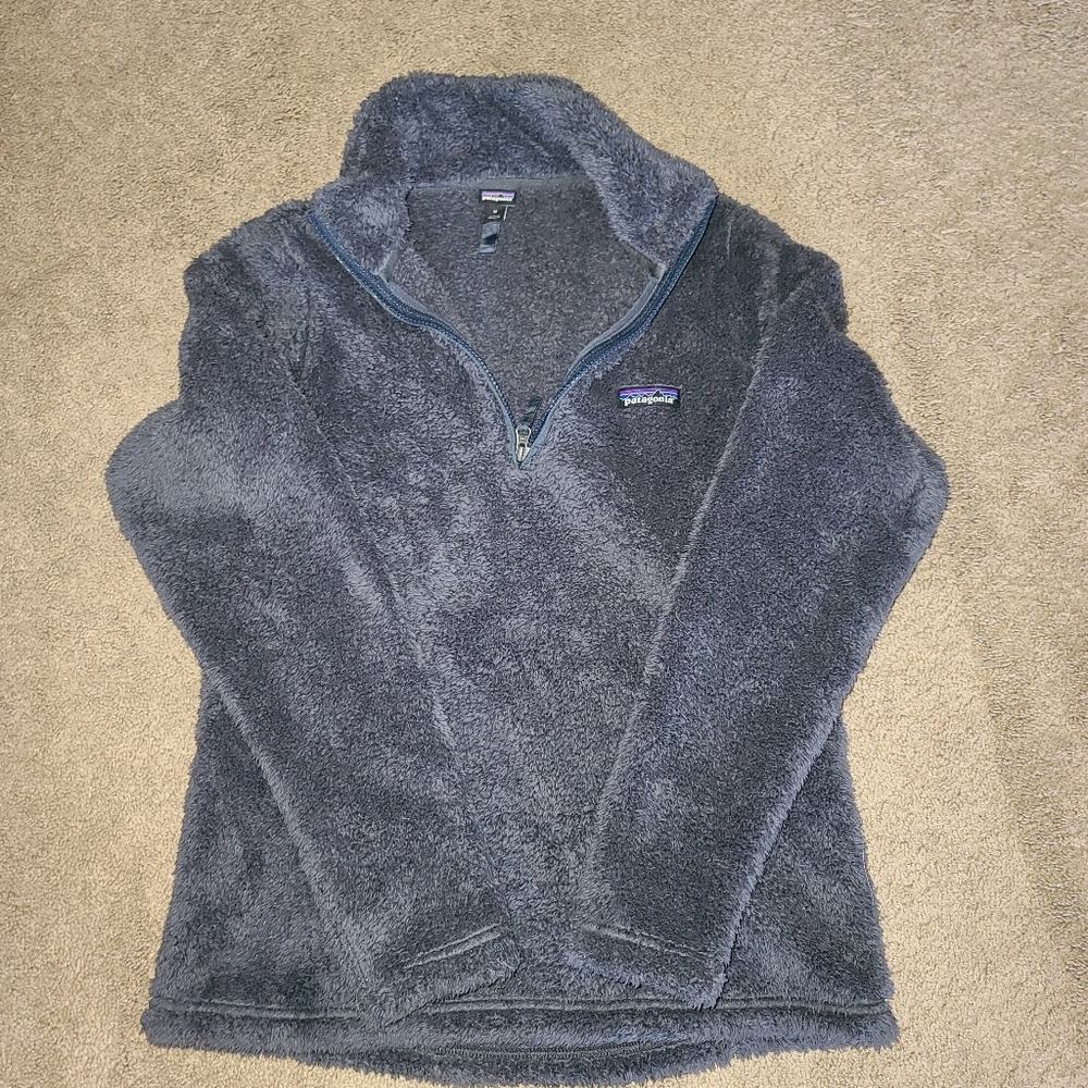 Patagonia Los Gatos Navy Blue Gray 1/4 Zip Fleece Pullover Size Medium